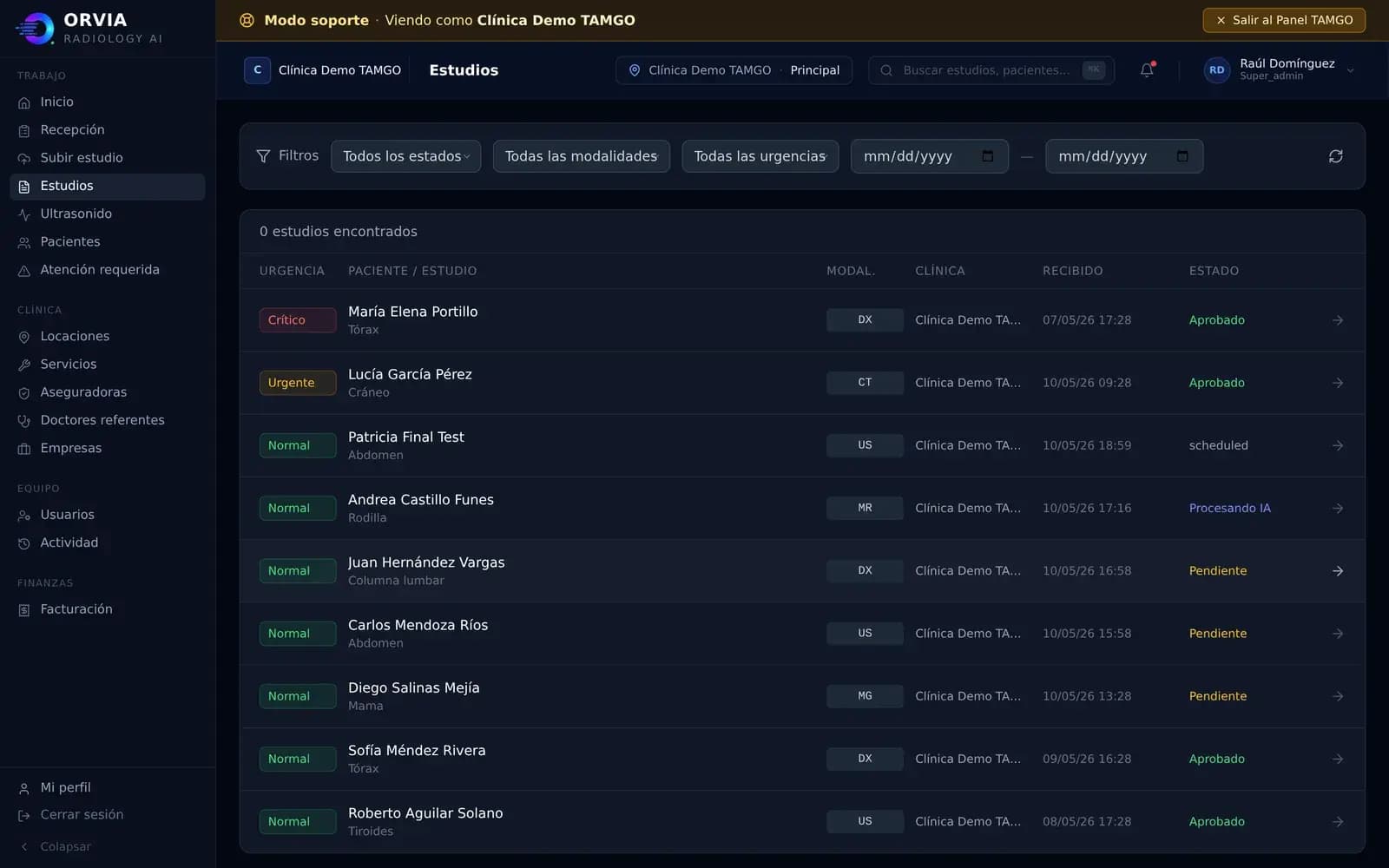 Orvia PACS dashboard